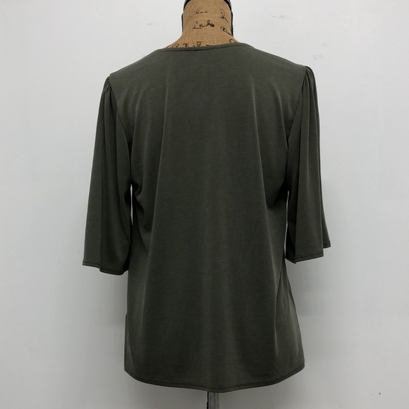Gyft Tie Front Modal Blouse Army Green Size Medium - Picture 4 of 8